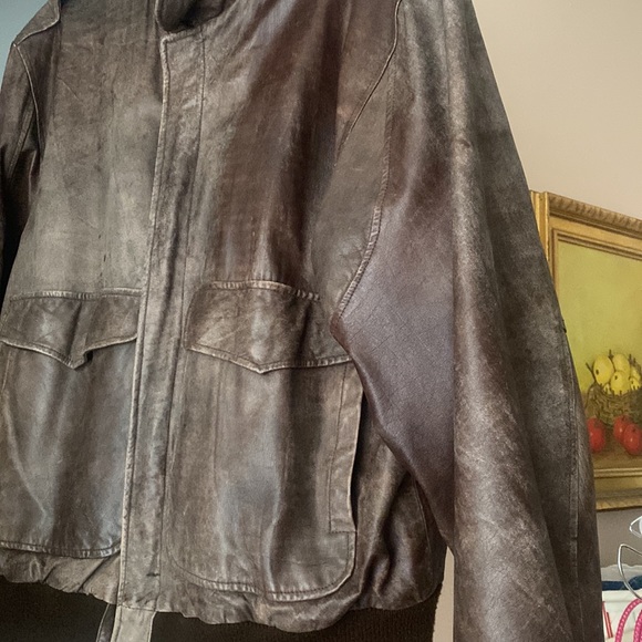 SOLD  Brown Leather Bomber Jacket - Picture 8 of 8